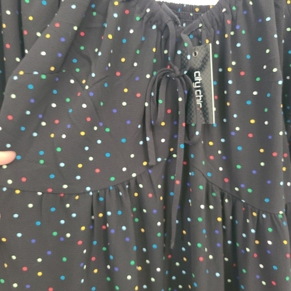 City Chic Maxi Emma Black Polka Dot Dress Balloon Sleeve Boho Flowing Sz XS/14 - Picture 4 of 10